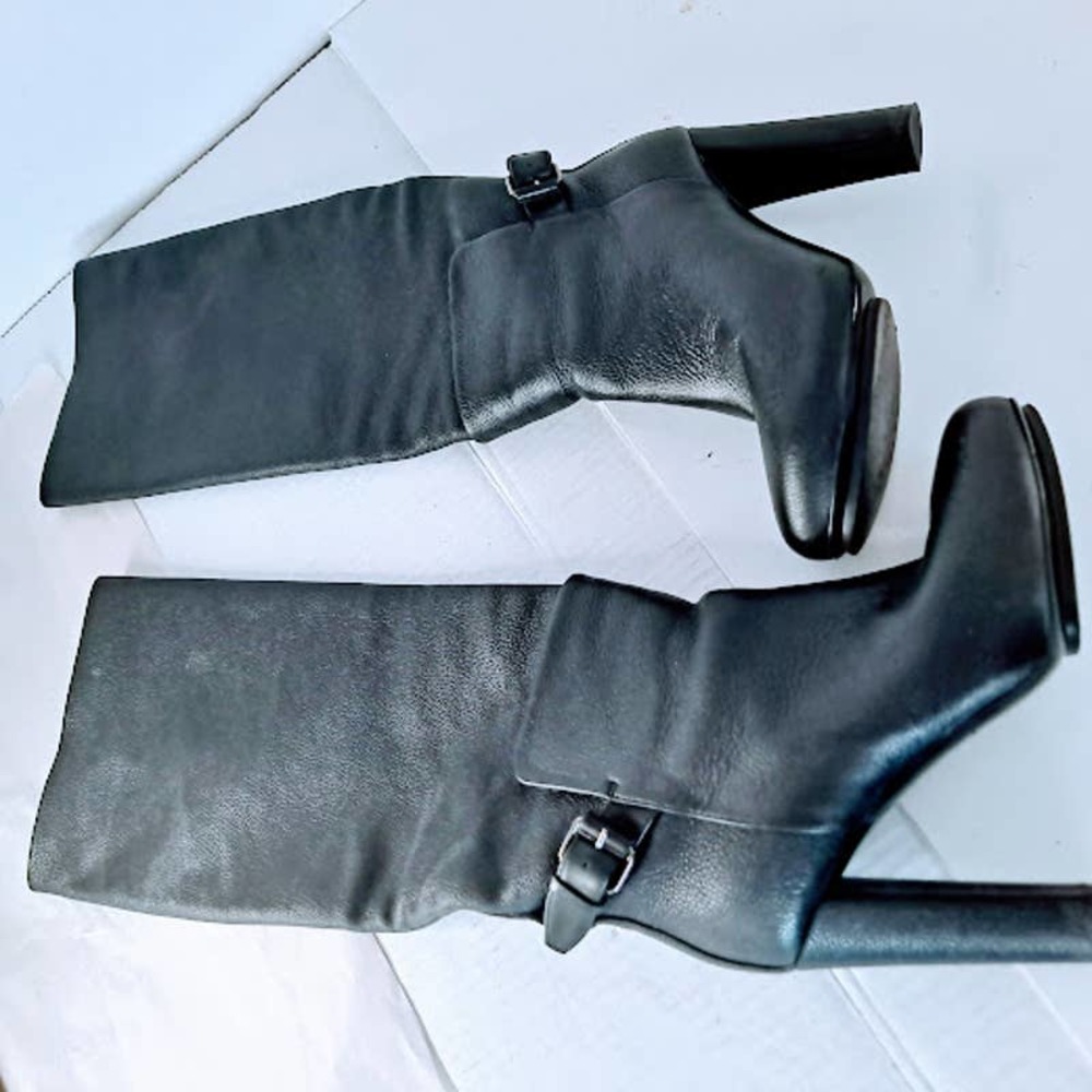 Balenciaga Womens 6 Boots Pebbled Leather Black Tall Knee Buckle Strap - Picture 8 of 16